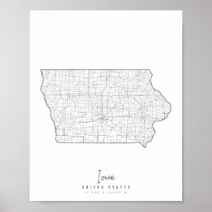 Póster Mapa de la calle mínima de Iowa