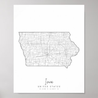 Póster Mapa de la calle mínima de Iowa