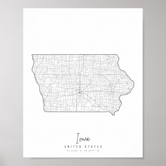 Póster Mapa de la calle mínima de Iowa (Frente)
