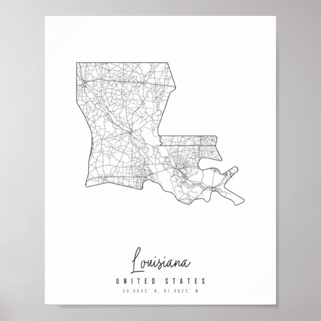 Póster Mapa de la calle mínima de Louisiana (Frente)