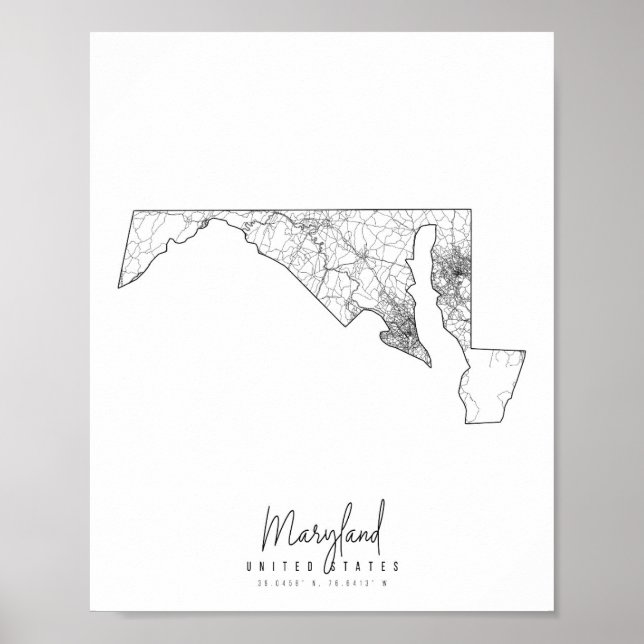 Póster Mapa de la calle mínima de Maryland (Frente)