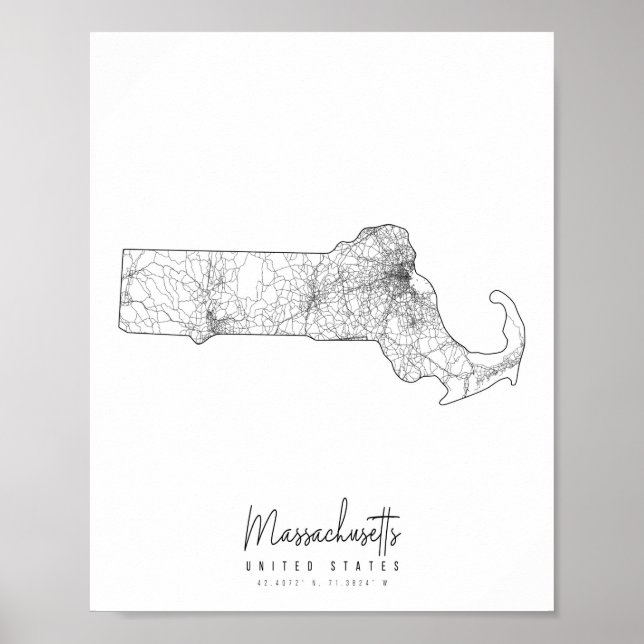 Póster Mapa de la calle mínima de Massachusetts (Frente)