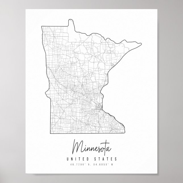 Póster Mapa de la calle mínima de Minnesota (Frente)