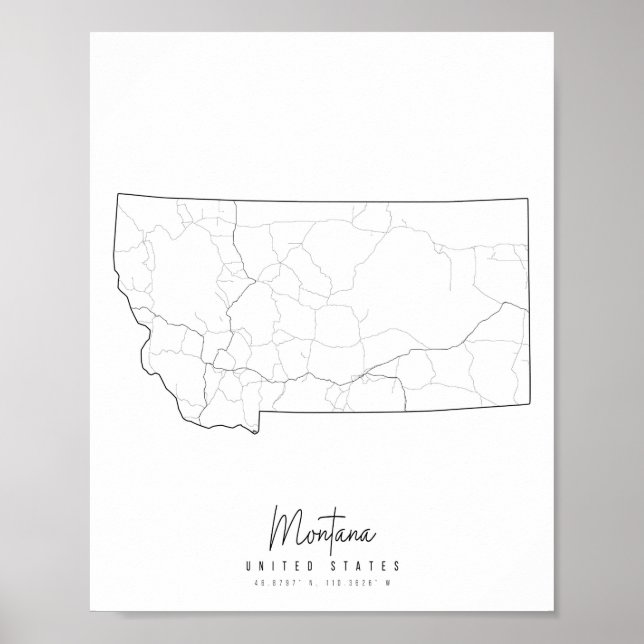 Póster Mapa de la calle mínima de Montana (Frente)