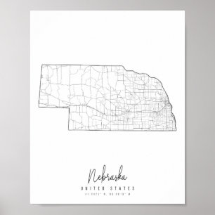 Póster Mapa de la calle mínima de Nebraska