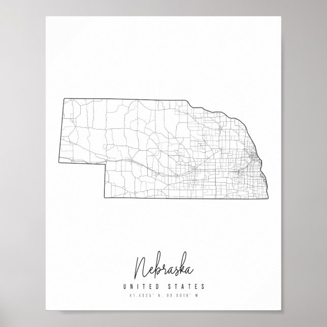Póster Mapa de la calle mínima de Nebraska (Frente)