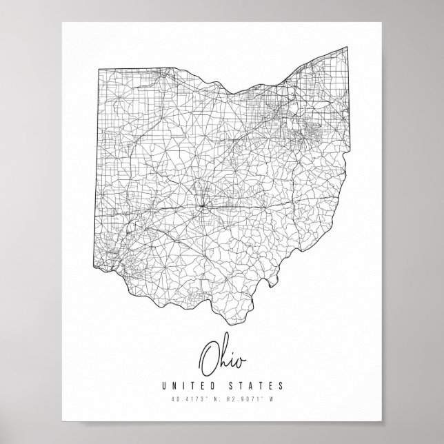 Póster Mapa de la calle mínima de Ohio (Frente)