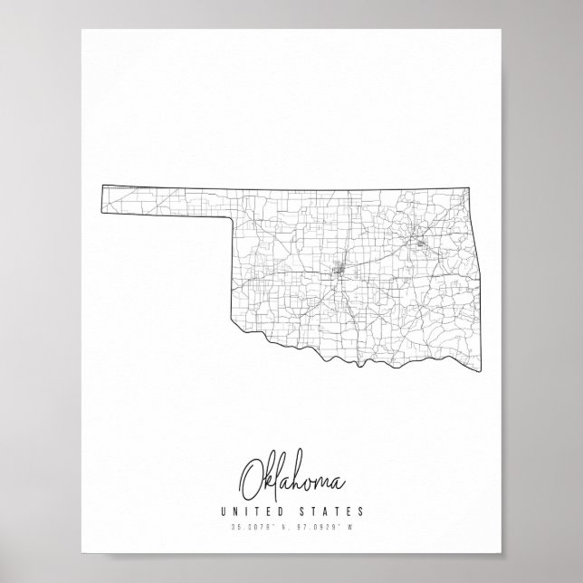 Póster Mapa de la calle mínima de Oklahoma (Frente)