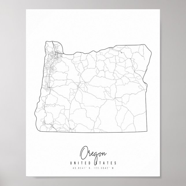 Póster Mapa de la calle mínima de Oregon (Frente)