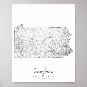 Póster Mapa de la calle mínima de Pennsylvania