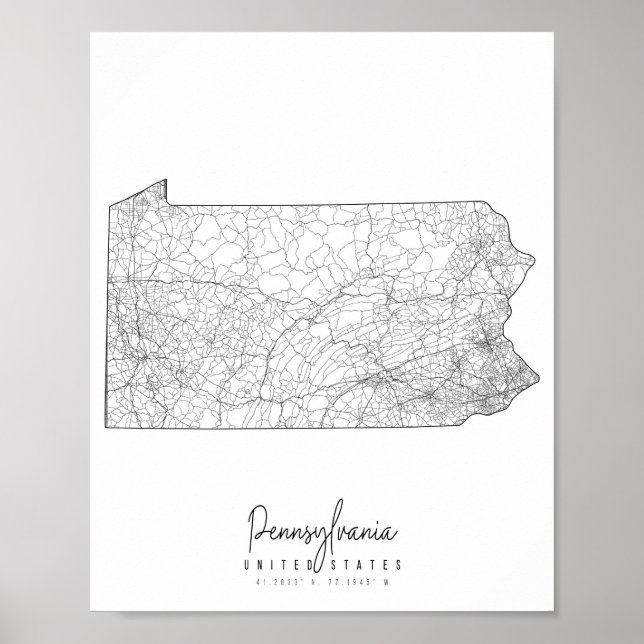 Póster Mapa de la calle mínima de Pennsylvania (Frente)