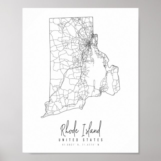 Póster Mapa de la calle mínima de Rhode Island (Frente)
