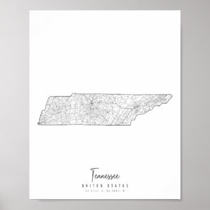 Póster Mapa de la calle mínima de Tennessee