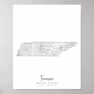 Póster Mapa de la calle mínima de Tennessee