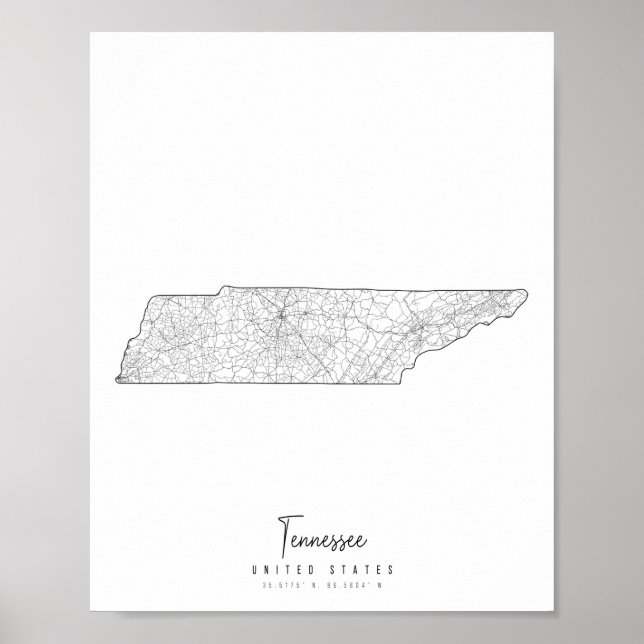 Póster Mapa de la calle mínima de Tennessee (Frente)