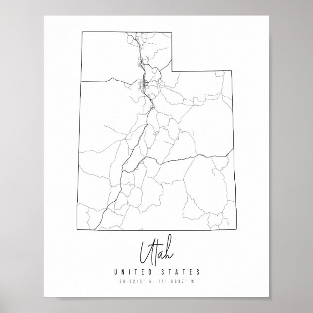 Póster Mapa de la calle mínima de Utah (Frente)