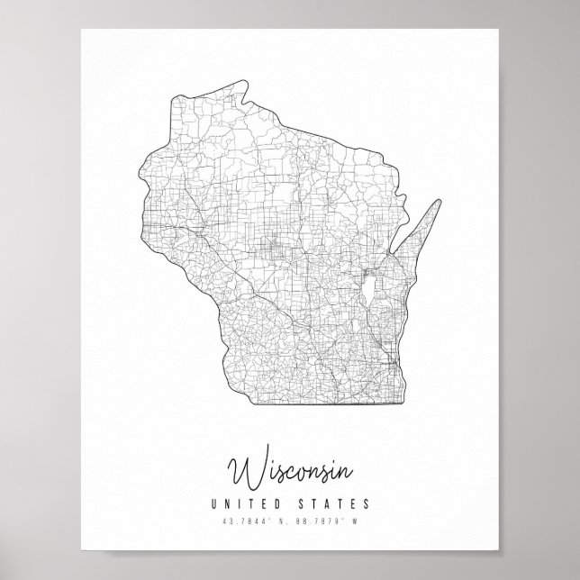 Póster Mapa de la calle mínima de Wisconsin (Frente)
