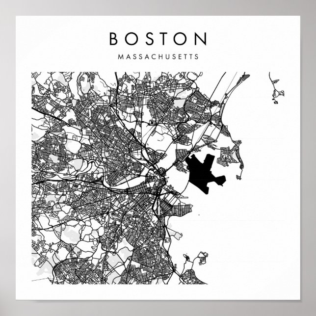 Póster Mapa de la calle moderna mínima de Boston Massachu (Frente)
