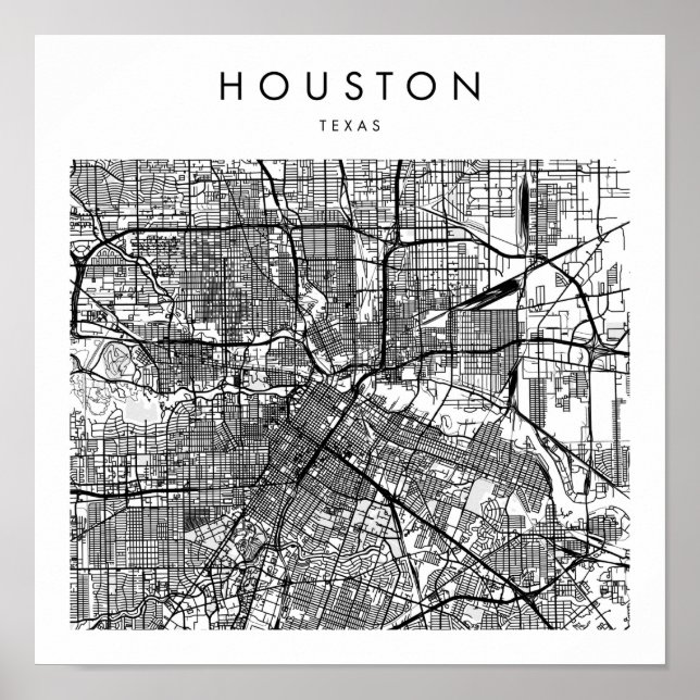 Póster Mapa de la calle moderna mínima de Houston Texas (Frente)