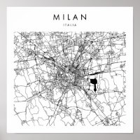 Mapa de la calle moderna mínima de Milan Italia