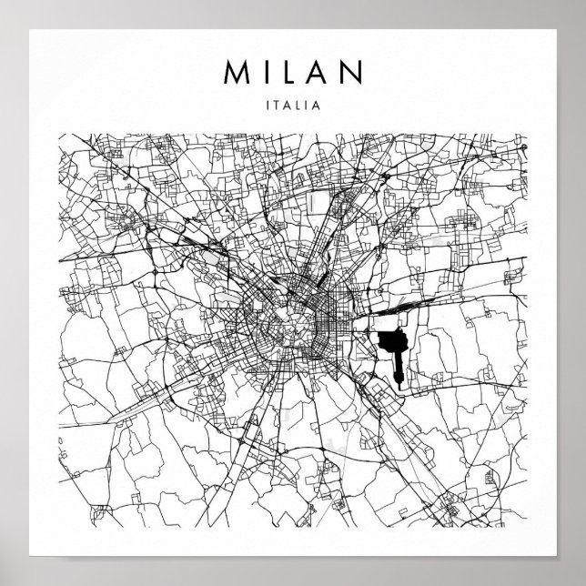 Póster Mapa de la calle moderna mínima de Milan Italia (Frente)