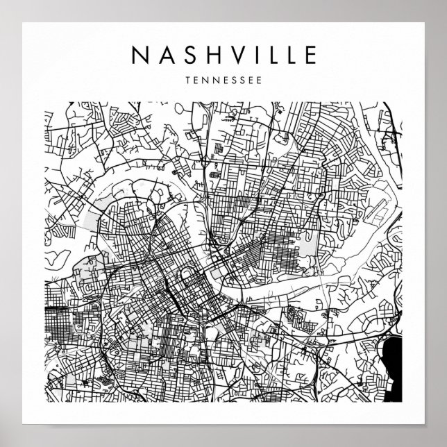 Póster Mapa de la calle moderna mínima de Nashville Tenne (Frente)