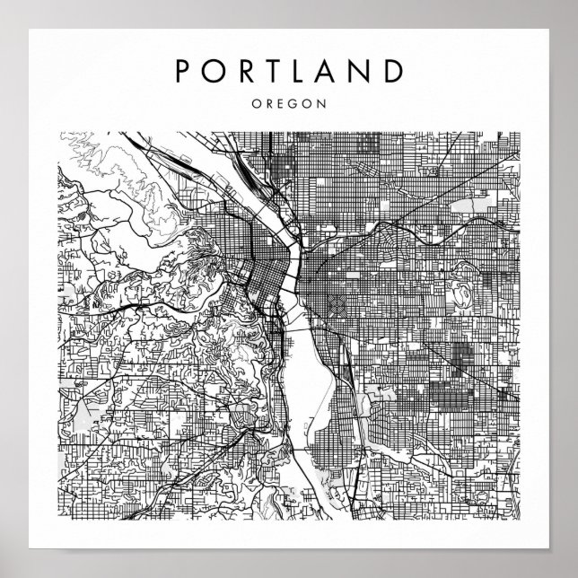Póster Mapa de la calle moderna mínima de Portland Oregon (Frente)