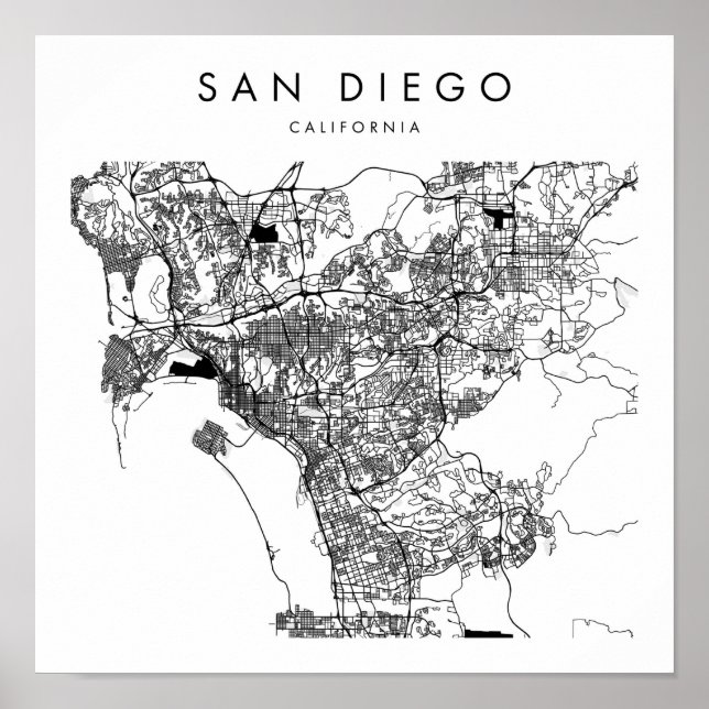 Póster Mapa de la calle moderna mínima de San Diego Calif (Frente)