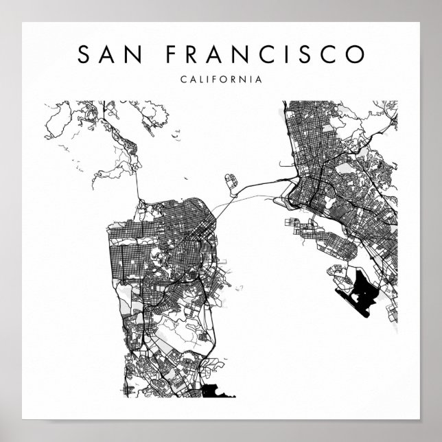 Póster Mapa de la calle moderna mínima de San Francisco C (Frente)