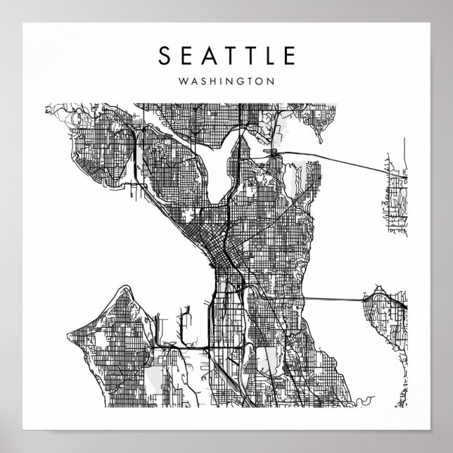 Póster Mapa de la calle moderna mínima de Seattle Washing (Frente)