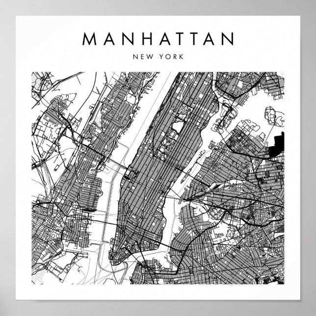 Póster Mapa de la calle moderna minimal de Manhattan en N (Frente)