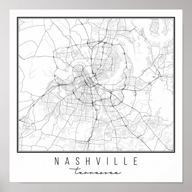 Póster Mapa de la calle Nashville Tennessee (Frente)