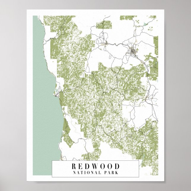 Póster Mapa de la calle Retro del Parque Nacional Redwood (Frente)