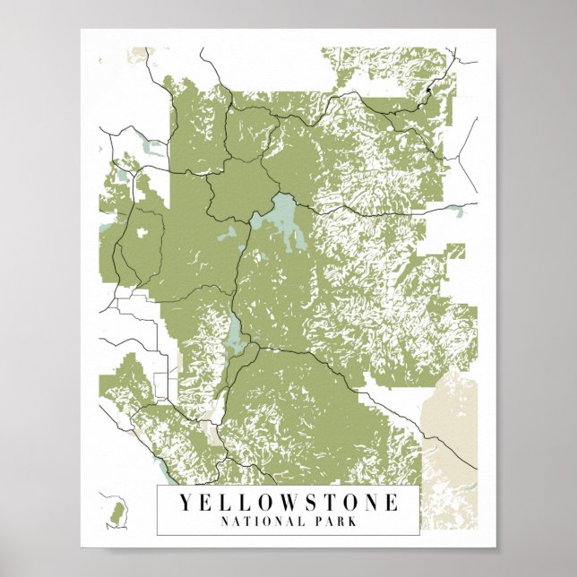 Póster Mapa de la calle Retro del Parque Nacional Yellows (Frente)
