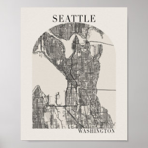 Póster Mapa de la calle Seattle Washington Boho Arch Beig