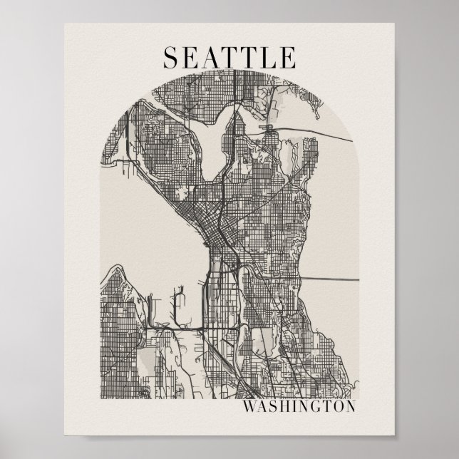 Póster Mapa de la calle Seattle Washington Boho Arch Beig (Frente)