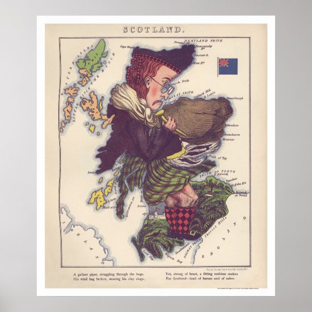 Póster Mapa de la Caricatura de Escocia de 1868 (Frente)