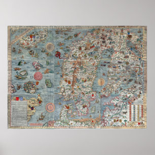 Póster Mapa de la Carta Vintage Marina Escandinavia