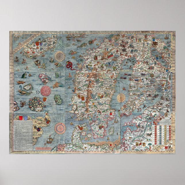 Póster Mapa de la Carta Vintage Marina Escandinavia (Frente)