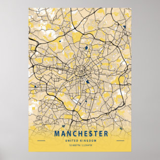 Póster Mapa de la ciudad amarilla del Reino Unido