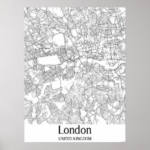Póster Mapa de la ciudad blanca y negra de Londres