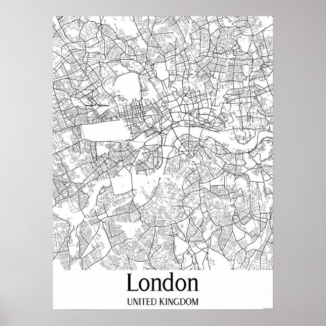 Póster Mapa de la ciudad blanca y negra de Londres (Frente)