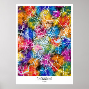 Póster Mapa de la ciudad china de Chongqing
