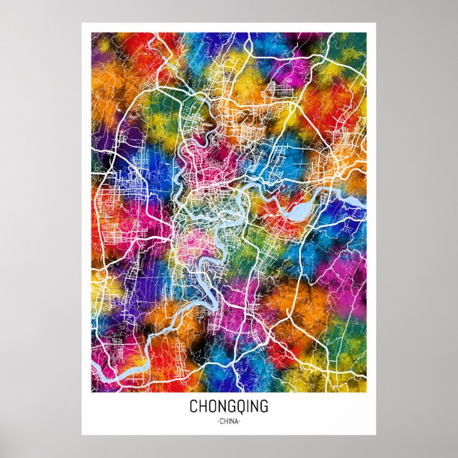 Póster Mapa de la ciudad china de Chongqing (Frente)