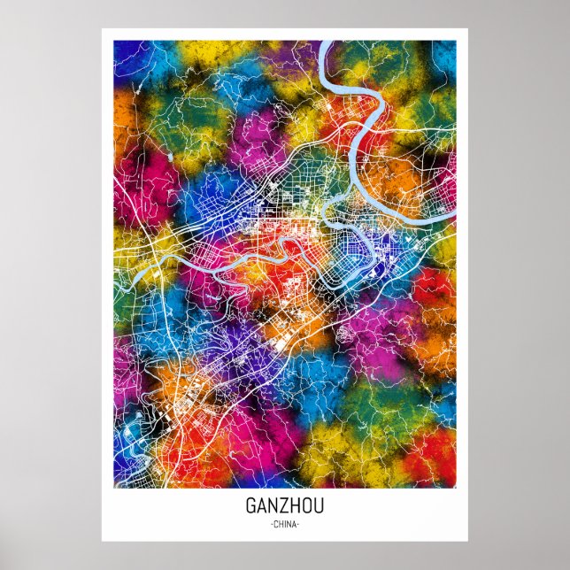 Póster Mapa de la ciudad china de Ganzhou (Frente)