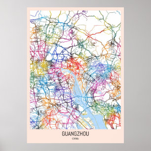 Póster Mapa de la ciudad china de Guangzhou