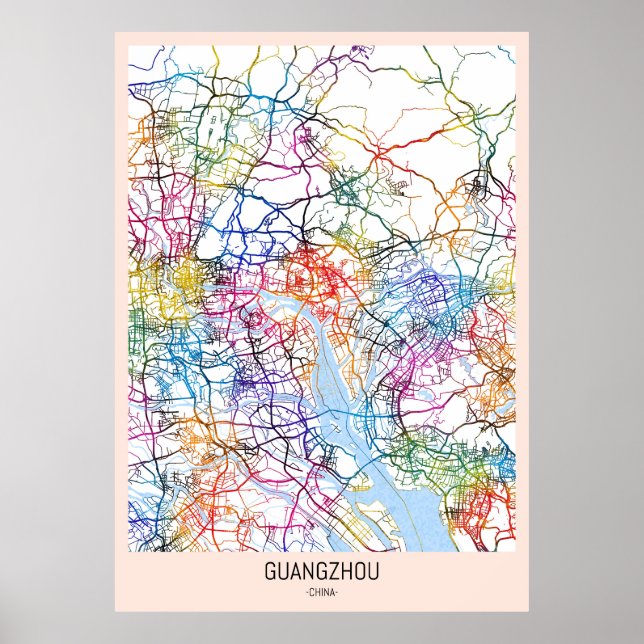 Póster Mapa de la ciudad china de Guangzhou (Frente)