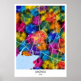 Póster Mapa de la ciudad china de Qinzhou
