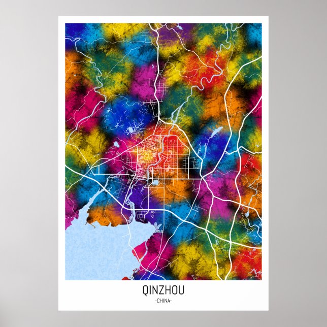 Póster Mapa de la ciudad china de Qinzhou (Frente)