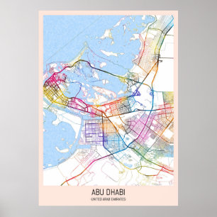 Póster Mapa de la ciudad de Abu Dhabi, Emiratos Árabes Un